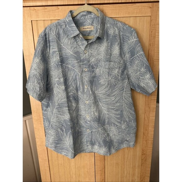NEW Tommy Bahama Shirt Sz Large- Blue Blanca Vines Embroidered Floral All Cotton - Picture 9 of 10